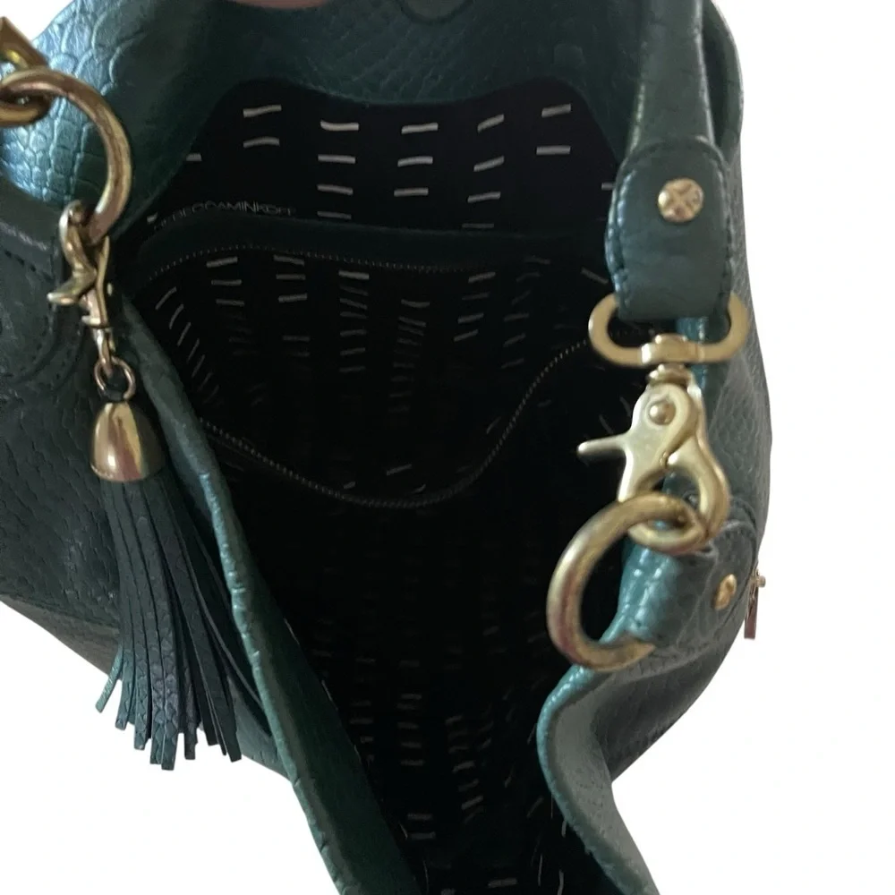 Rebecca Minkoff Snakeskin Croc Embossed Forest Green Hobo Bag with Gold Accents - Picture 7 of 7